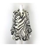 エスカーダ ESCADA シルク チュニック ブラウス プルオーバー バンドカラー チェーンボタン シフォン 長袖 ゼブラ柄 M-L オフ白 黒 ブラック 国内正規品 美品 近年モデル