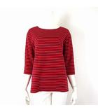 カットソー バスクシャツ 7分袖 ボーダー柄 ロゴ 刺繍 F 赤 レッド 黒 ブラック 国内正規品