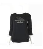 ソニアリキエル SONIA RYKIEL カットソー Tシャツ ビジュー スタッズ ロゴ クルーネック 7分袖 M 38 黒 ブラック