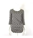 ミッシェルクラン MICHEL KLEIN カットソー トップス チェック ギャザー シャーリング 落ち感 とろみ 7分袖 M 38 茶 ブラウン オフ白