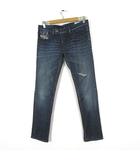 LIVY-BIKER デニムパンツ ジーンズ テーパード スタッズ チェーン ロゴ 28 インディゴブルー イタリア製