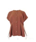 ブラウス シャツ バンドカラー ウエスト タック 落ち感 とろみ フレンチスリーブ 半袖 M テラコッタ 美品