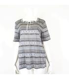 トップス カットソー エスニック 総柄 リボン スクエアネック 半袖 XL-2XL マルチカラー 大きいサイズ タグ付 美品