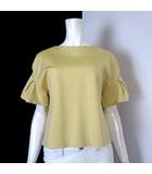 ナチュラルビューティーベーシック NATURAL BEAUTY BASIC ボックス タック パール カットソー ブラウス ストレッチ ポンチ プルオーバー ドロップショルダー 半袖 F イエロー