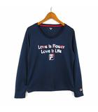 Tシャツ ドライ メッシュ ロゴ プリント クルーネック 長袖 L 紺 ネイビー マルチカラー スポーツウエア