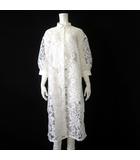 チュール 刺繍 シャツ チュニック ワンピース ロング リーフ柄 シアー 7分袖 M 白 ホワイト 美品