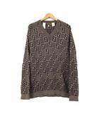 フェンディ FENDI ニット セーター トップス ズッカ柄 コットン 立体編み オーバーサイズ 長袖 XL 54 グレーベージュ 黒 ブラック 国内正規品