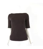 トップス カットソー ボートネック ストレッチ 5分袖 半袖 S 杢ブラウン 茶 美品