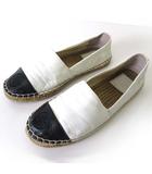 トリーバーチ TORY BURCH カラーブロック フラット エスパドリーユ スリッポン シューズ ラム レザー ロゴ 刺繍 5 白 ホワイト 黒 ブラック 22.0cm くつ 靴