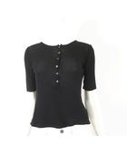 B&Y ユナイテッドアローズ BEAUTY&YOUTH ビューティー&ユース トップス カットソー コットン シアー ソフト ワッフル ヘンリーネック 5分袖 半袖 M 黒 ブラック