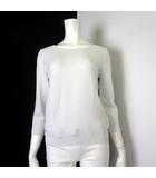 ニット トップス ラメ プルオーバー ボートネック 7分袖 M オフホワイト シルバー 美品