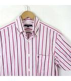 バーバリー ロンドン BURBERRY LONDON シャツ ドレスシャツ 半袖 ボタンダウン マルチストライプ ロゴ 刺繍 M ピンク バイオレット ボルドー 国内正規品