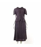 レリアン Leilian スカートスーツ 上下 セットアップ 総レース 半袖 ジャケット ロングスカート M 9 くすみ紫 ラベンダー色 グレー