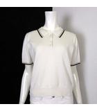 ポロ セーター 配色 ショート丈 半袖 L オフ白 茶 ブラウン ベージュ