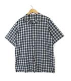 パパス Papas シャツ チェック ロゴ 刺繍 オープンカラー コットン 半袖 L 50 マルチカラー ネイビー グリーン ホワイト イエロー