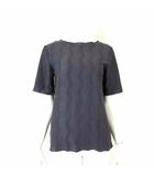 ウェーブ ジャカード 半袖 Tシャツ カットソー メロウ ボートネック ストレッチ M ダークグレー