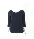 ハリウッドランチマーケット HOLLYWOOD RANCH MARKET Tシャツ カットソー ロゴ 刺繍 Vネック コットン ストレッチ 7分袖 M 1 紺 ネイビー 日本製 聖林公司