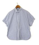 マカフィー MACPHEE トゥモローランド ブラウス シャツ ストライプ ボックスシルエット ドルマンスリーブ 比翼ボタン 半袖 M 38 紺 ネイビー 白 ホワイト