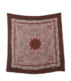 イヴサンローラン YVES SAINT LAURENT スカーフ シルクスカーフ 大判 ロゴ プリント ペイズリー 総柄 ダークブラウン こげ茶色 赤 ベージュ