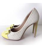 サルヴァトーレフェラガモ Salvatore Ferragamo パンプス ハイヒール ヴァラ リボン 本革 レザー カットワーク メッシュ柄 5.5 L アイボリー ライトイエロー 22.5cm くつ 靴 シューズ