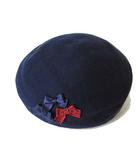 ファミリア Familiar ベレー帽 ぼうし 帽子 リボン 刺繍 49-51cm 紺 ネイビー 赤 美品 日本製 女の子