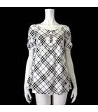 バーバリーブルーレーベル BURBERRY BLUE LABEL チュニック カットソー フレア 半袖 パフスリーブ ノバチェック柄 ロゴ 刺繍 M 38 白 ホワイト 黒 ベージュ 国内正規品