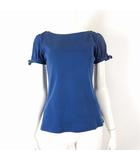 カットソー Tシャツ トップス リボン パフスリーブ 半袖 裏ノバチェック柄 ロゴ 刺繍 M 38 青紺 ネイビーブルー 国内正規品