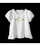 カットソー シャツ プルオーバー トップス フリルスリーブ 半袖 ロゴ 花柄 プリント ストレッチ M オフ白 アイボリー