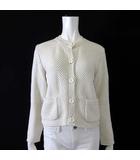 ユニクロ UNIQLO ニット ショート ジャケット カーディガン ノーカラー コットン 長袖 S オフ白 アイボリー