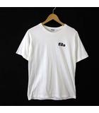 Tシャツ クルーネック ロゴ 刺繍 コットン 半袖 M オフ白 黒 ブラック