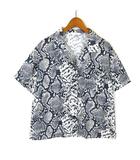 レイカズン Ray cassin シャツ ブラウス パイソン柄 蛇柄 オープンカラー 落ち感 とろみ ドロップショルダー 半袖 L グレー 黒 ブラック オフ白