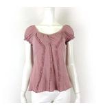 カットソー シャツ フレア 半袖 フリル ギャザー ストレッチ M くすみピンク
