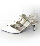 チャールズ&キース  CHARLES&KEITH パンプス ミュール アンクルベルト ロックスタッズ装飾 37 アイボリー クリーム色 23.5cm くつ 靴 シューズ