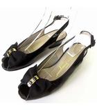 サルヴァトーレフェラガモ Salvatore Ferragamo パンプス バックストラップ ヴァラ リボン オープントゥ 本革 エナメル レザー 4.5 C 黒 ブラック 21.5cm 小さいサイズ くつ 靴 シューズ