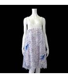 ワンピース キャミワンピース フレア 絹 シルク リボン 青い鳥 総柄 M 2 白 ホワイト 青 ブルー ラベンダー レア 希少