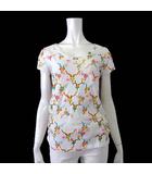 Tシャツ カットソー 半袖 ディアー 鹿 フローラル 総柄 Uネック M 2 白 ホワイト ピンク オレンジ