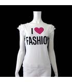 モスキーノ MOSCHINO Tシャツ カットソー フリルスリーブ 半袖 ロゴ ハート プリント ストレッチ S 38 白 ホワイト 国内正規品