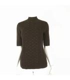 レリアン Leilian ニット トップス スパンコール ケーブル編み ウール ハイネック 5分袖 半袖 M 9 茶 ブラウン