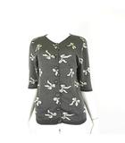 ピンクハウス PINK HOUSE カーディガン ニット リボン ドット柄 7分袖 M グレー オフホワイト