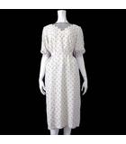 ピンクハウス PINK HOUSE ワンピース ロングワンピース パフスリーブ 5分袖 サークル総柄 ウエストリボン 胸元レース F オフ白 パール色 黒