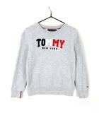 トミーヒルフィガー TOMMY HILFIGER ニット セーター サガラ刺繡 トリコロール 配色 ロゴ コットン クルーネック 長袖 110cm グレー マルチカラー KIDS