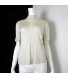 レリアン Leilian ニット トップス シルク ラメ 模様編み ハイネック 半袖 M 9 ライトグレー