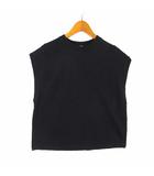 カットソー Tシャツ リブ 切替 クルーネック ヘビーオンス フレンチスリーブ 半袖 S 黒 ブラック