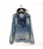 ディーゼル DIESEL フードパーカー フーディ プルオーバー ヴィンテージ ダメージ加工 ロゴ プリント L インディゴブルー 国内正規品