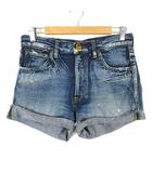 リー LEE デニム ショートパンツ ダメージ加工 ウォッシュ加工 ドライフラワー クリア 装飾ボタン カットオフ ロールアップ S インディゴブルー