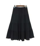 ジーユー GU ティアード マキシ スカート フレア 楊柳 シアー シフォン ロング コットン S 黒 ブラック