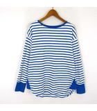 コーエン coen チュニック カットソー ボーダー リンガー トリム 切替 ラウンドヘム コットン 長袖 M 青 ブルー オフ白