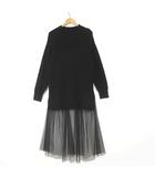 ラディエイト RADIATE ニット ワンピース チュール ドッキング ロング ドロップショルダー 長袖 M 黒 ブラック