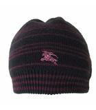 バーバリー BURBERRY ニット帽 ニットキャップ ビーニー ホース ロゴ 刺繍 リバーシブル ボーダー柄 黒 ブラック ボルドー 帽子 ぼうし