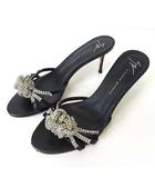 ジュゼッペザノッティデザイン GIUSEPPE ZANOTTI DESIGN ミュール サンダル 本革 レザー ビジュー装飾 38 黒 ブラック 24.0cm くつ 靴 シューズ